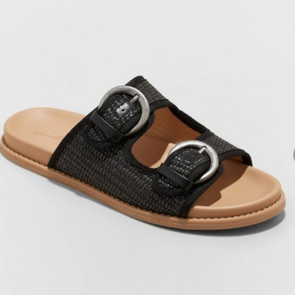 Universal Thread™ Honey Raffia Footbed Sporty Sandals - Black SIZE 11 - Picture 2 of 6